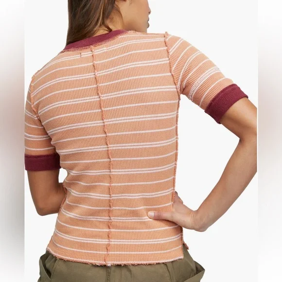 Free People Tuck It Baby Ringer Tee Terracotta/Raspberry Combo Extra Small - Picture 5 of 16
